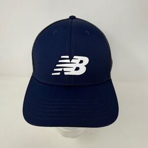 Sample New Balance Mens Navy Blue Trucker Hat Mesh Back White NB Logo Adjustable